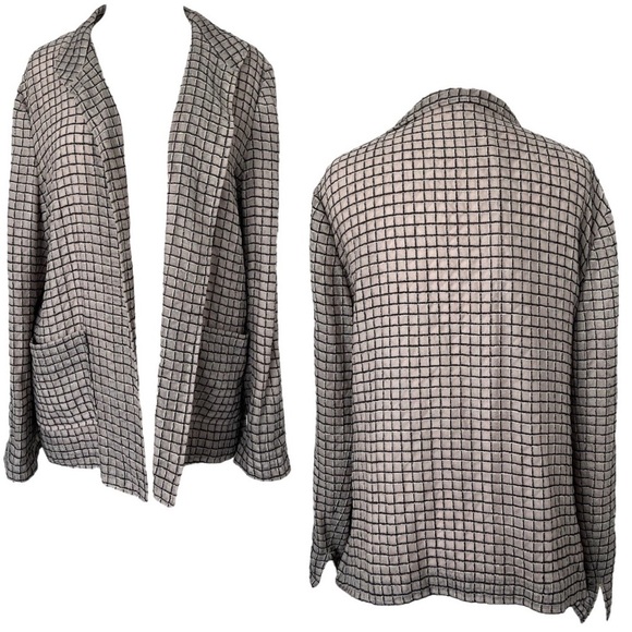 NWT Vintage Deadstock Ellen Tracy Wool Linen Silk Blazer Quiet Luxury Grid Print - Picture 2 of 6
